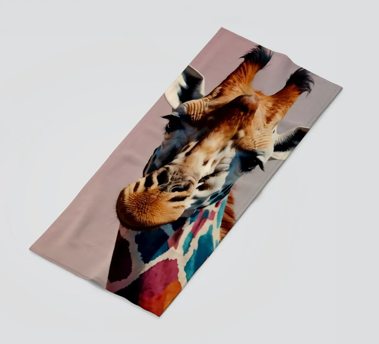 Raffigurazione creativa di una giraffa con colori vivaci telo mare da DesignDoodle