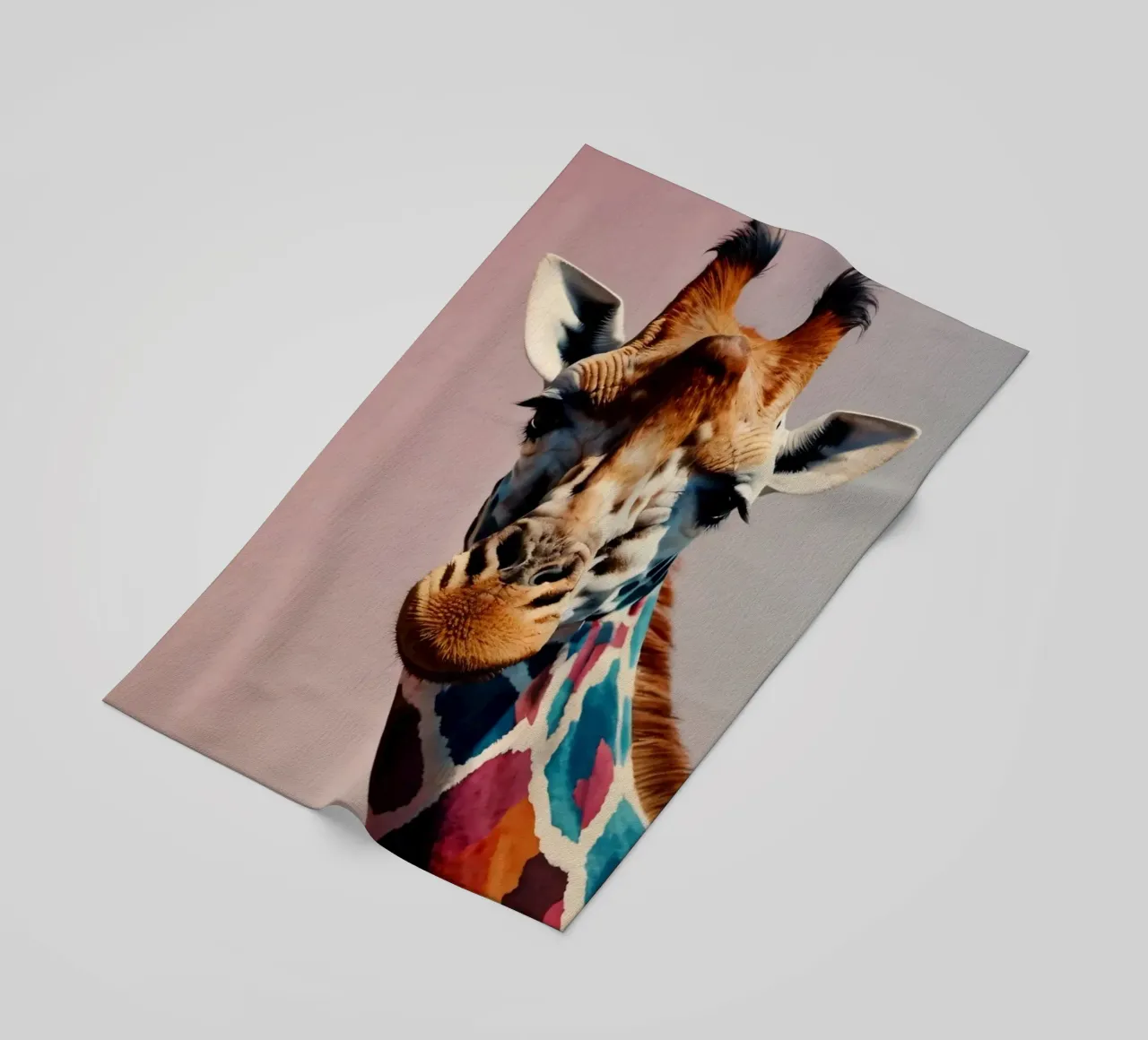 Raffigurazione creativa di una giraffa con colori vivaci telo mare da DesignDoodle