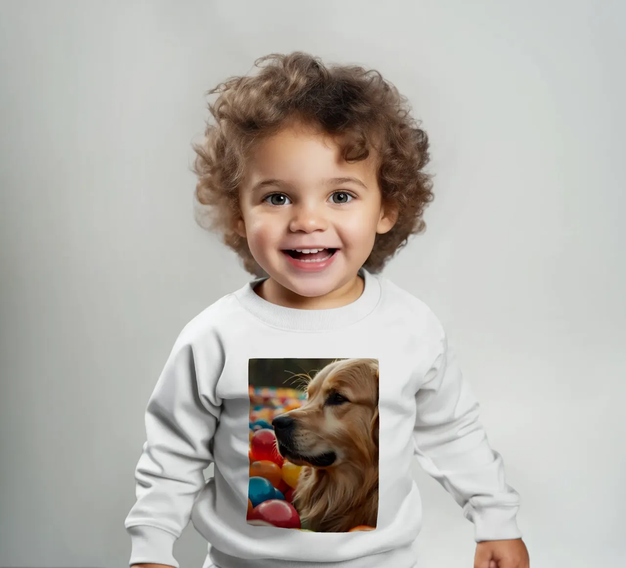 Golden retriever che gioca tra palline di plastica colorate felpa neonato da DesignDoodle