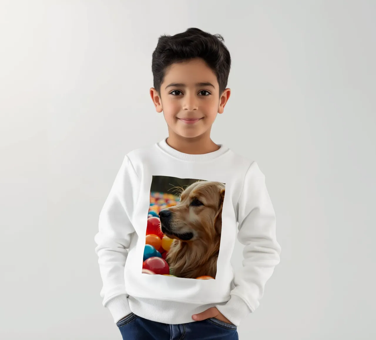 Golden retriever che gioca tra palline di plastica colorate felpa bambino da DesignDoodle