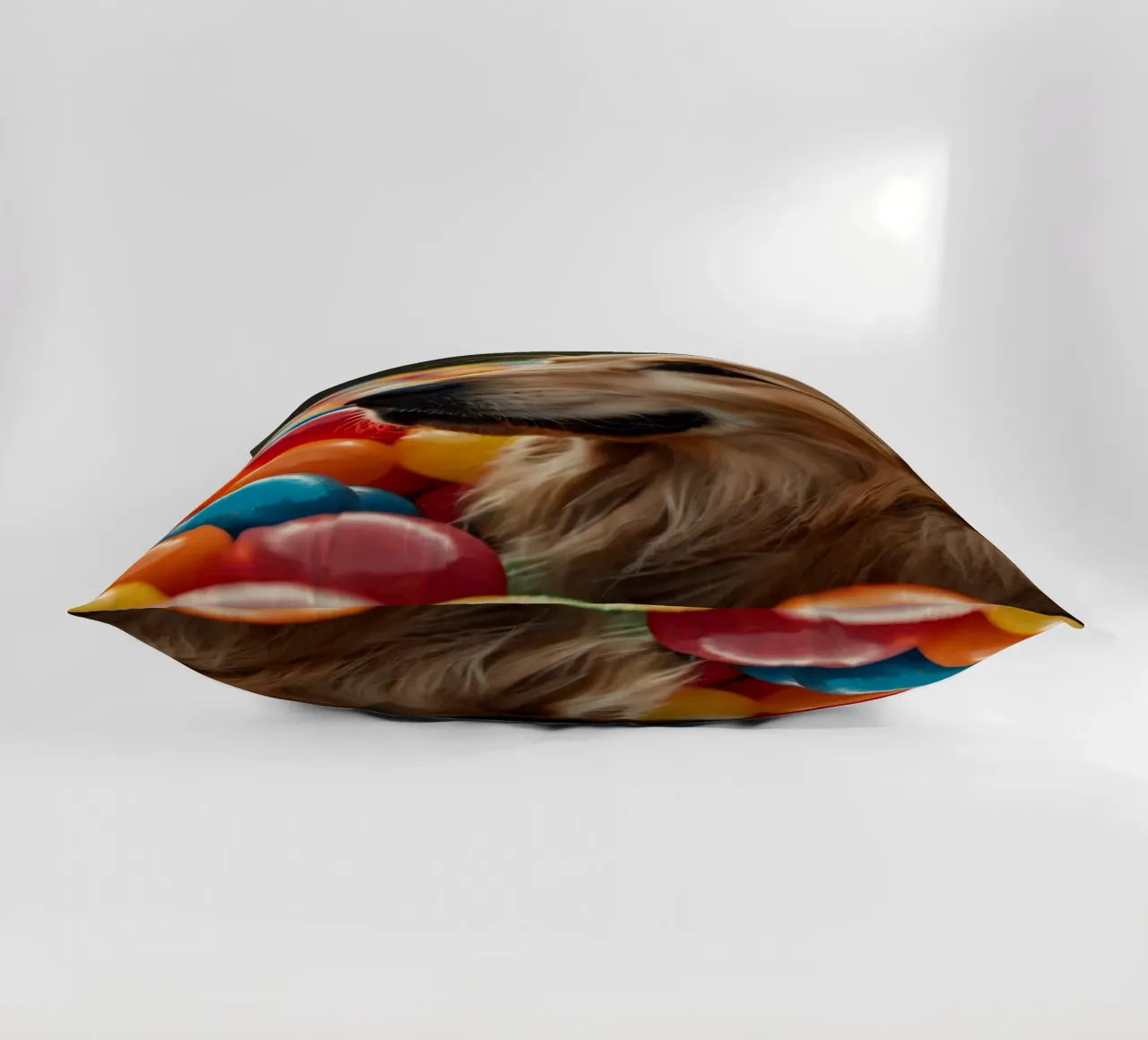 Golden retriever che gioca tra palline di plastica colorate cuscino da DesignDoodle