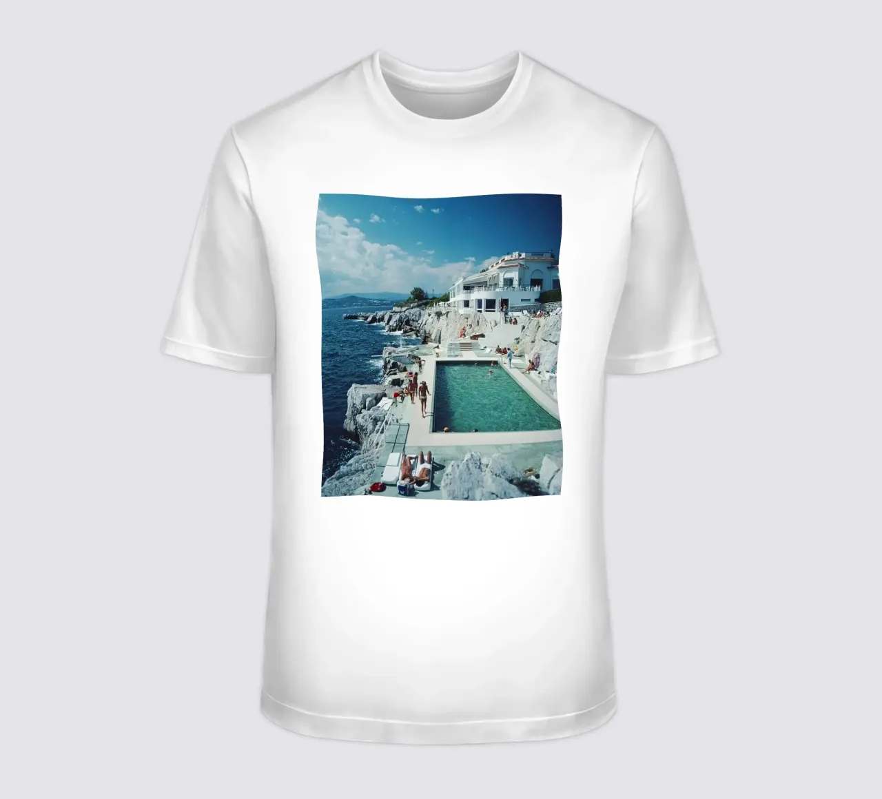 Sunbathing at the Beachside Pool Antibes, 1976 - Slim Aarons t-shirt by The Poster UK