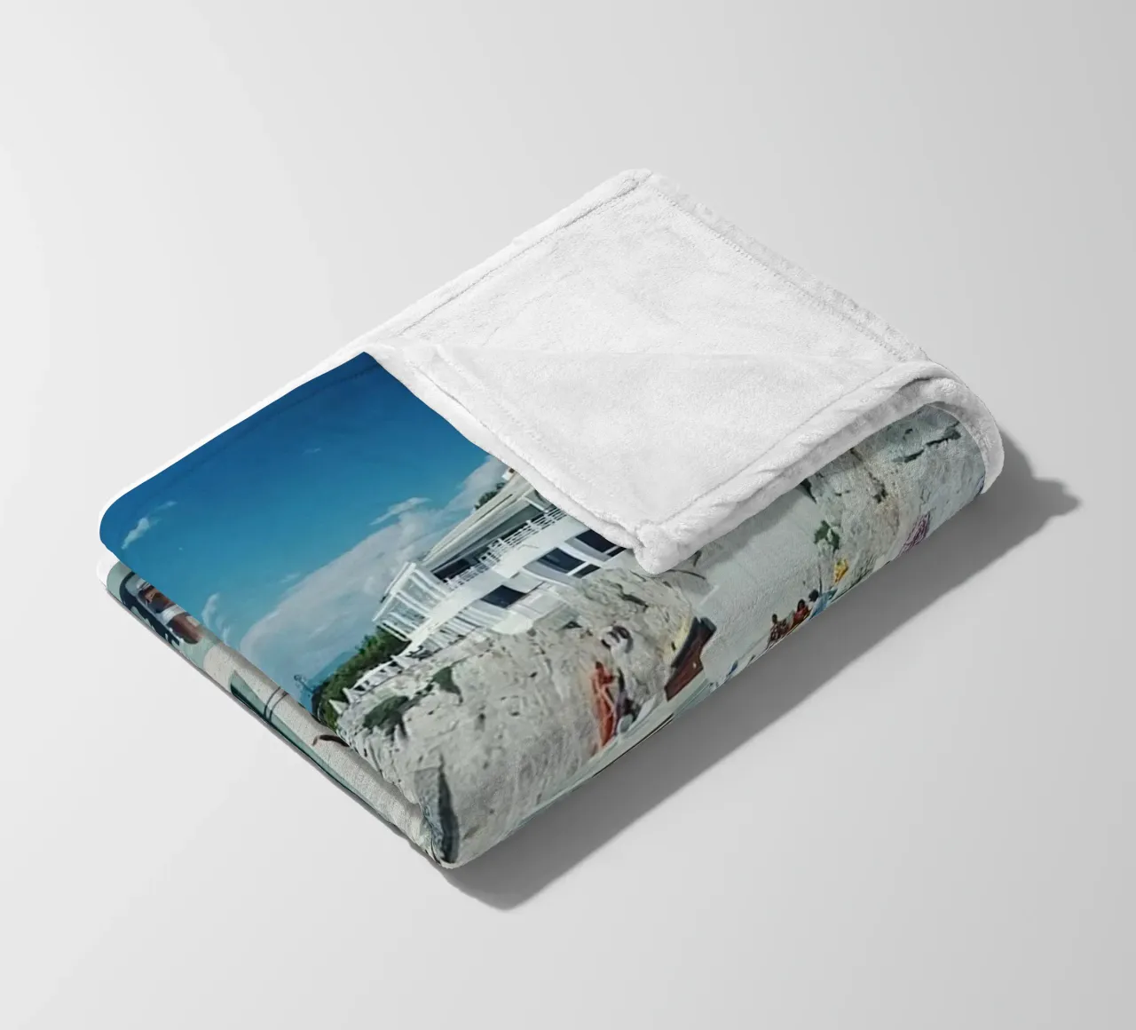 Sunbathing at the Beachside Pool Antibes, 1976 - Slim Aarons fleece blanket by The Poster UK