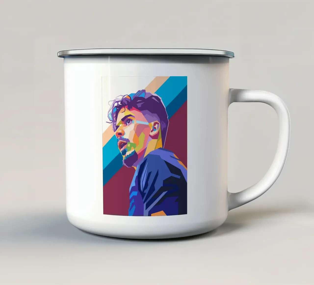 Ritratto pop art di Vitinha tazza in smalto da Hantamrata