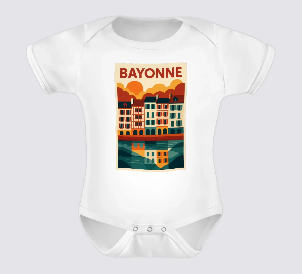 Bayonne, riflessi di sud-ovest sulla facciata body neonato maniche corte da JETLAG | affiches voyage