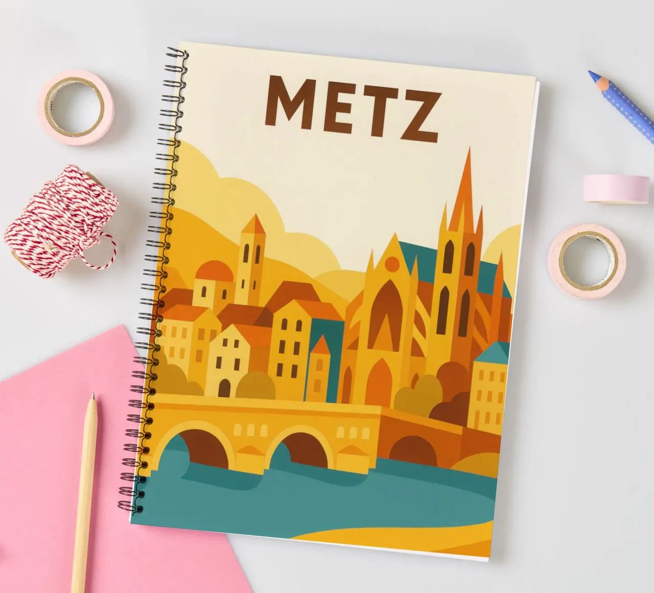 Metz, golden light on the cathedral city spiral notebook by JETLAG | affiches voyage