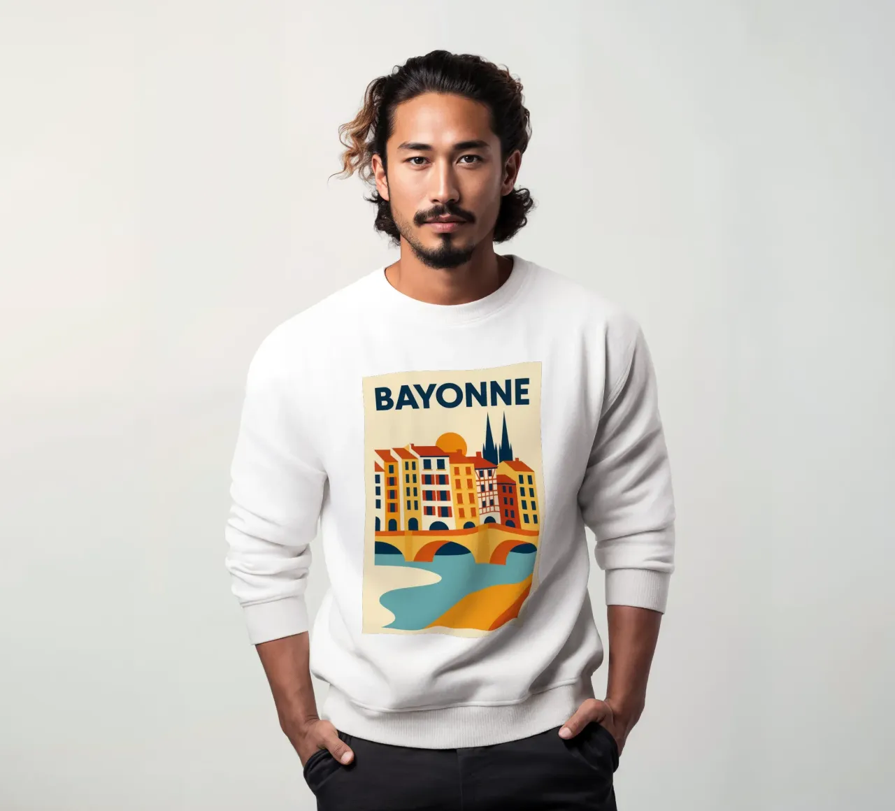 Bayonne, ponti, pinnacoli e peperoni felpa da JETLAG | affiches voyage