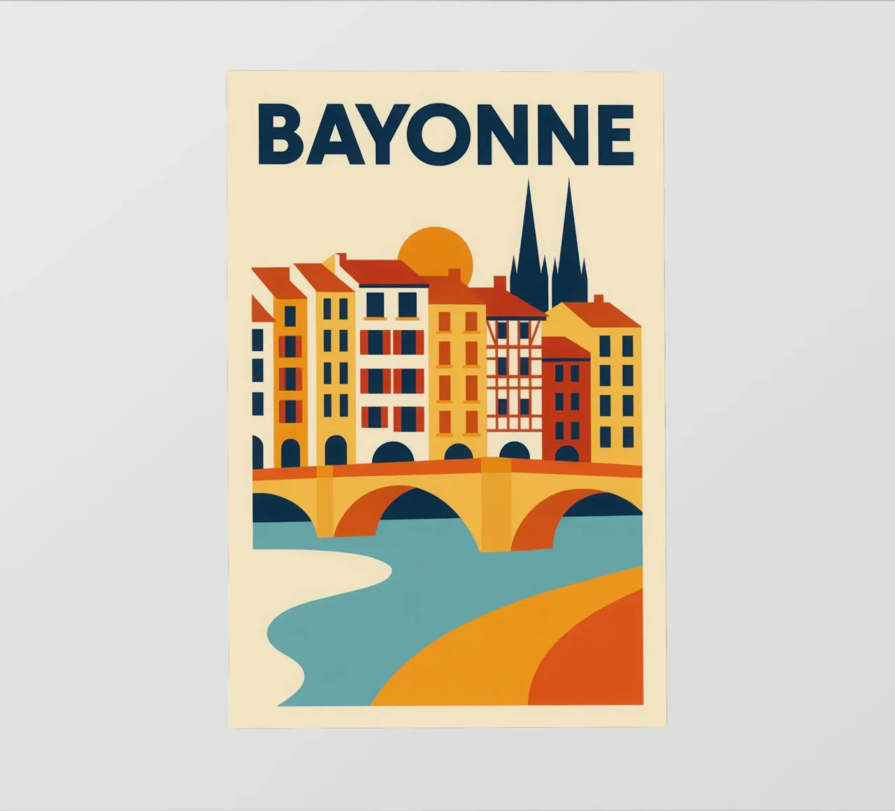 Bayonne, ponti, pinnacoli e peperoni pellicola backlit da JETLAG | affiches voyage