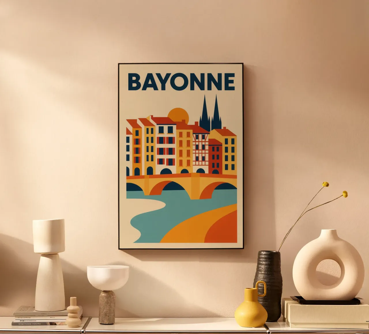 Bayonne, ponti, pinnacoli e peperoni alluminio dibond da JETLAG | affiches voyage
