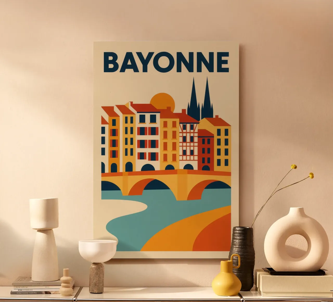 Bayonne, ponti, pinnacoli e peperoni alluminio dibond da JETLAG | affiches voyage