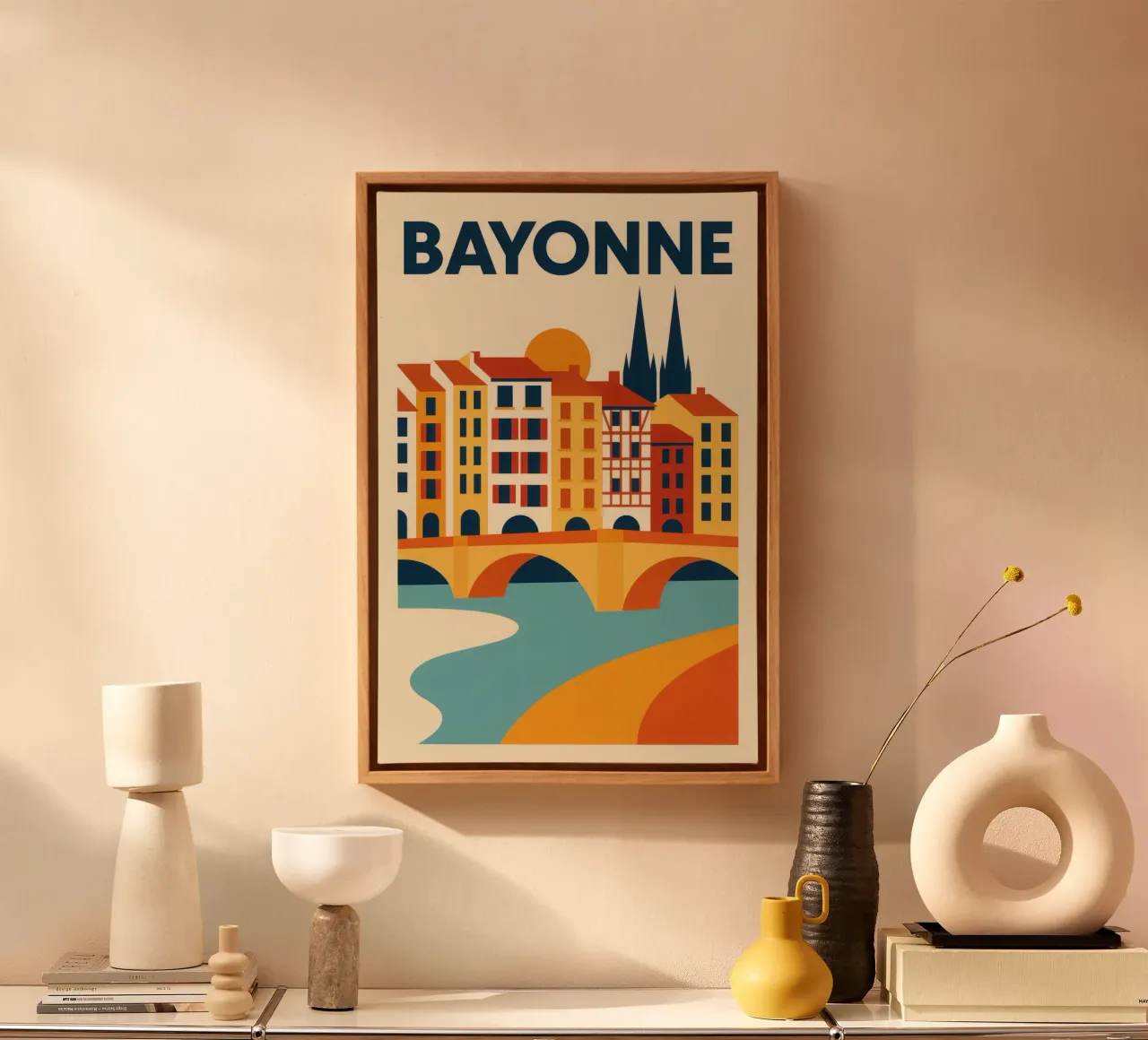 Bayonne, bruggen, pinakels en pepers canvas met Baklijst van JETLAG | affiches voyage