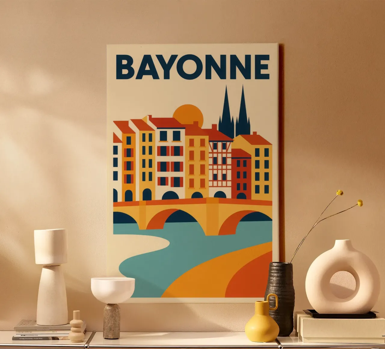 Bayonne, bruggen, pinakels en pepers canvas met Baklijst van JETLAG | affiches voyage