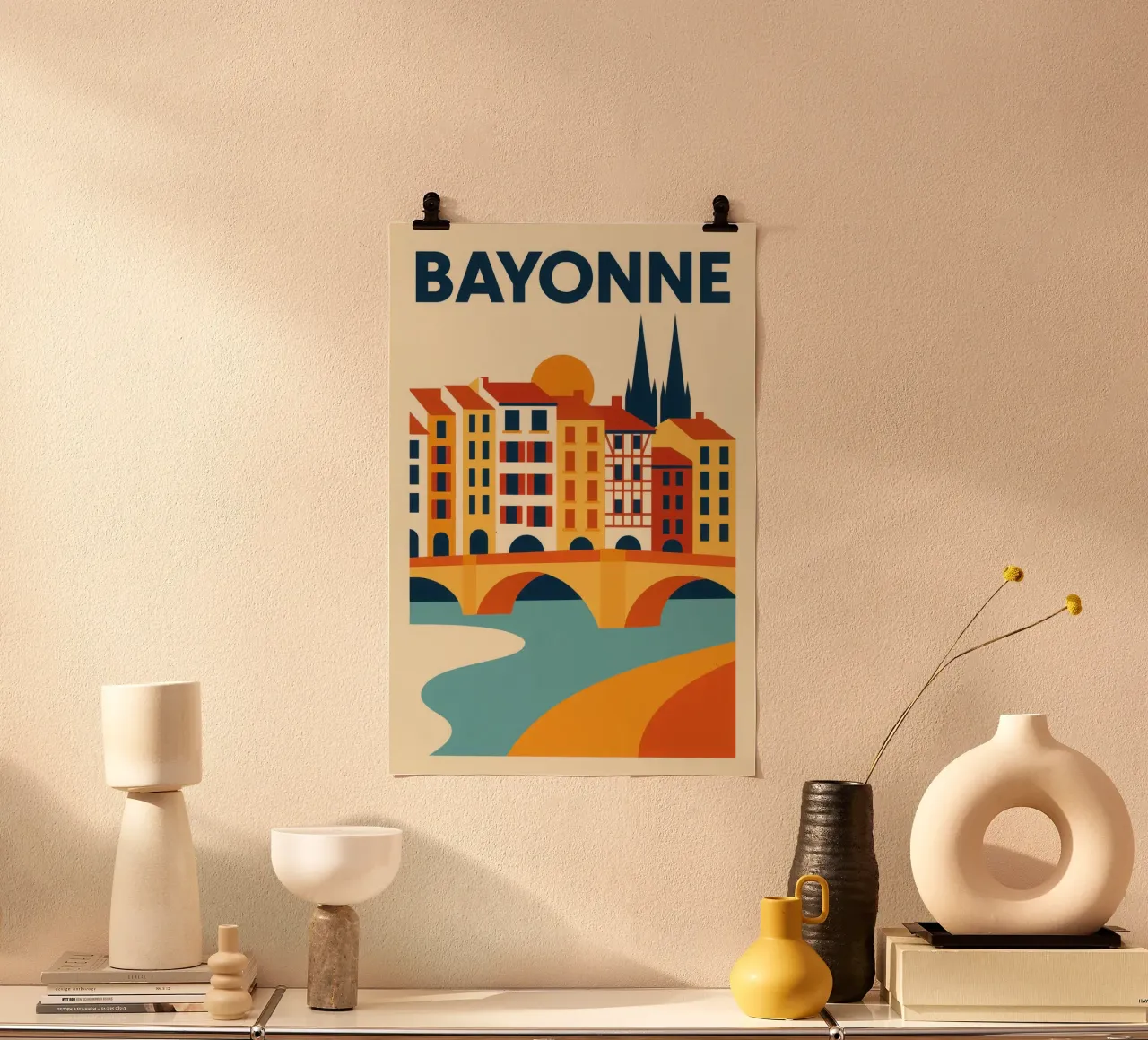 Bayonne, ponti, pinnacoli e peperoni carta hahnemühle da JETLAG | affiches voyage