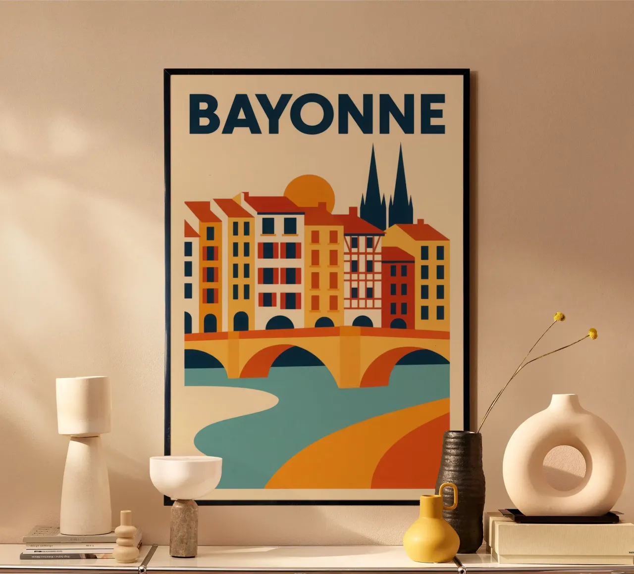 Bayonne, ponti, pinnacoli e peperoni carta hahnemühle da JETLAG | affiches voyage