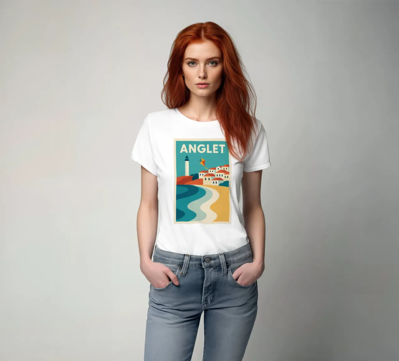Anglet, aquilone e faro sull'Atlantico t-shirt da JETLAG | affiches voyage
