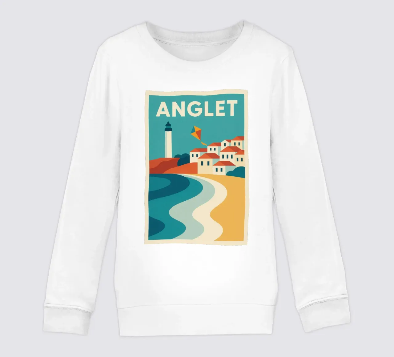 Anglet, aquilone e faro sull'Atlantico felpa bambino da JETLAG | affiches voyage