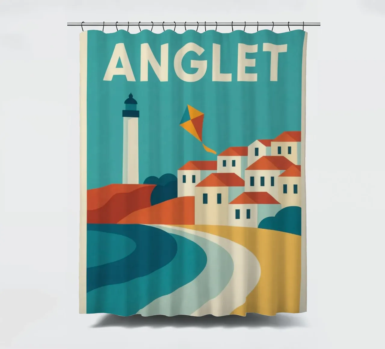 Anglet, aquilone e faro sull'Atlantico tenda da doccia da JETLAG | affiches voyage