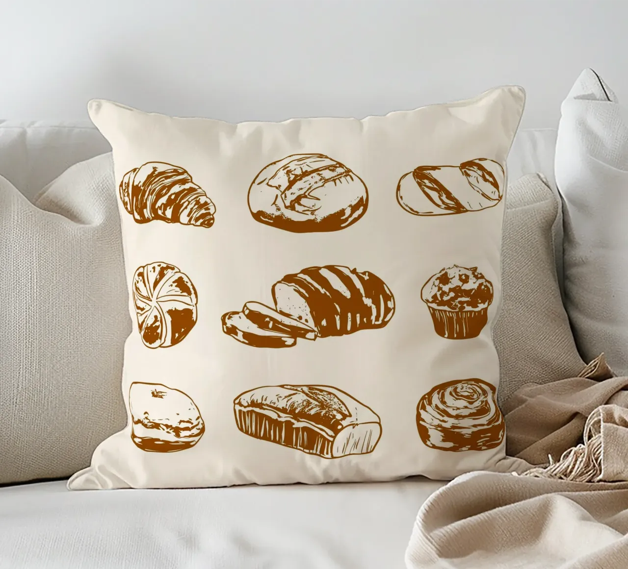 Illustrazione di pane e dolci rustici cuscino da EDMPROJECT