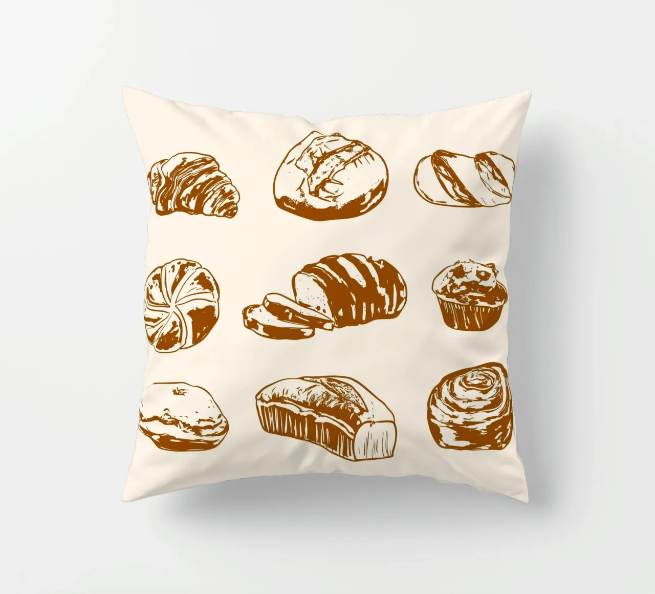 Illustrazione di pane e dolci rustici cuscino da EDMPROJECT