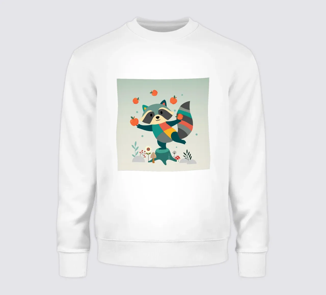Raccoon juggles happily with apples - Playful motif sweatshirt by namosh