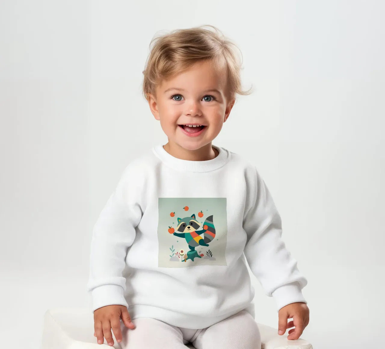 Raccoon juggles happily with apples - Playful motif baby sweatshirt by namosh