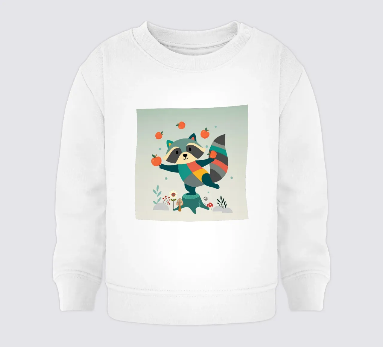 Raccoon juggles happily with apples - Playful motif baby sweatshirt by namosh