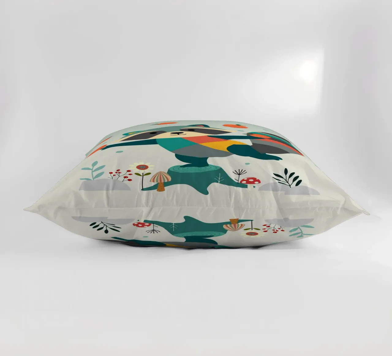 Raccoon juggles happily with apples - Playful motif decorative cushion by namosh
