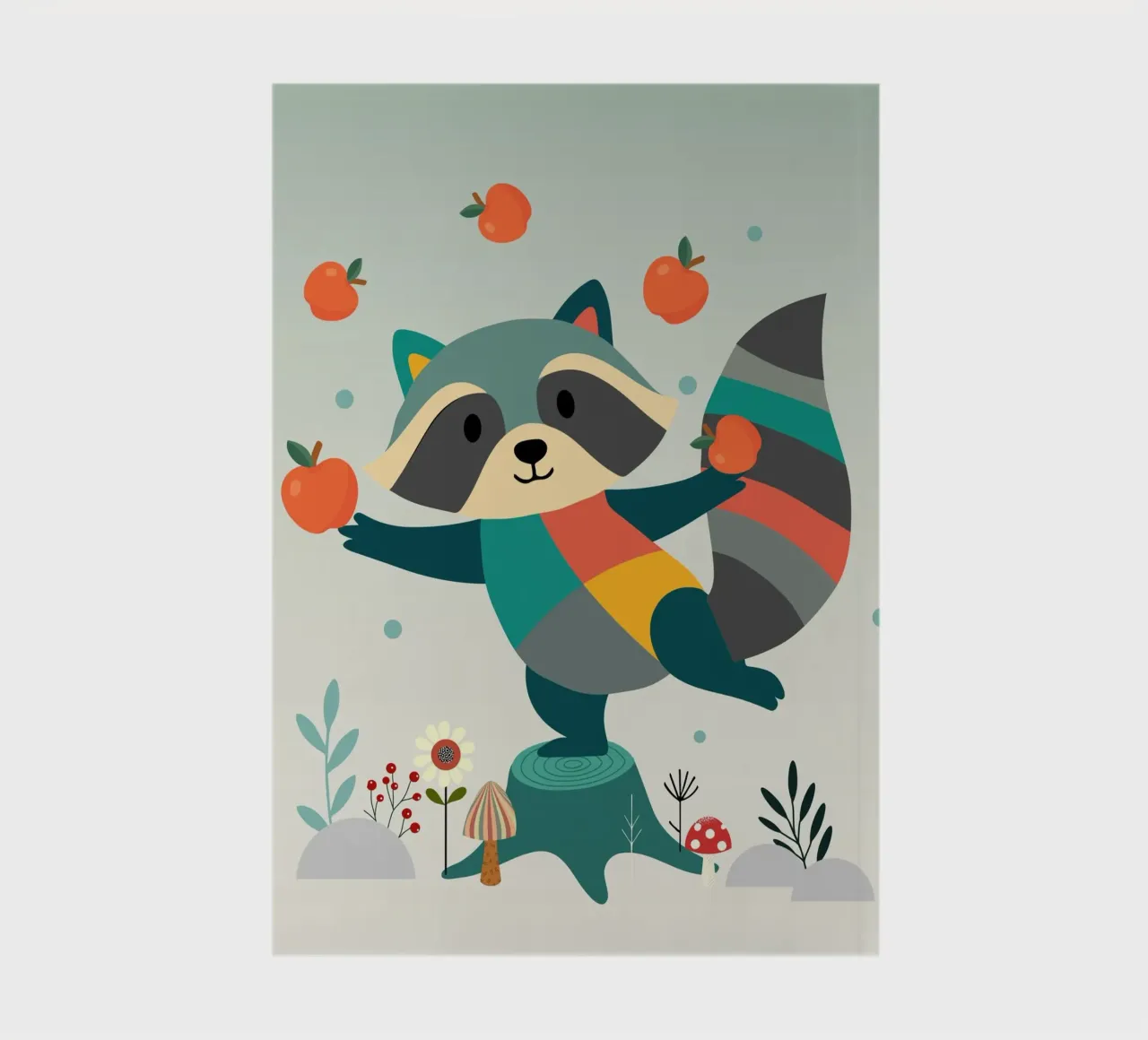 Raccoon juggles happily with apples - Playful motif notebook by namosh