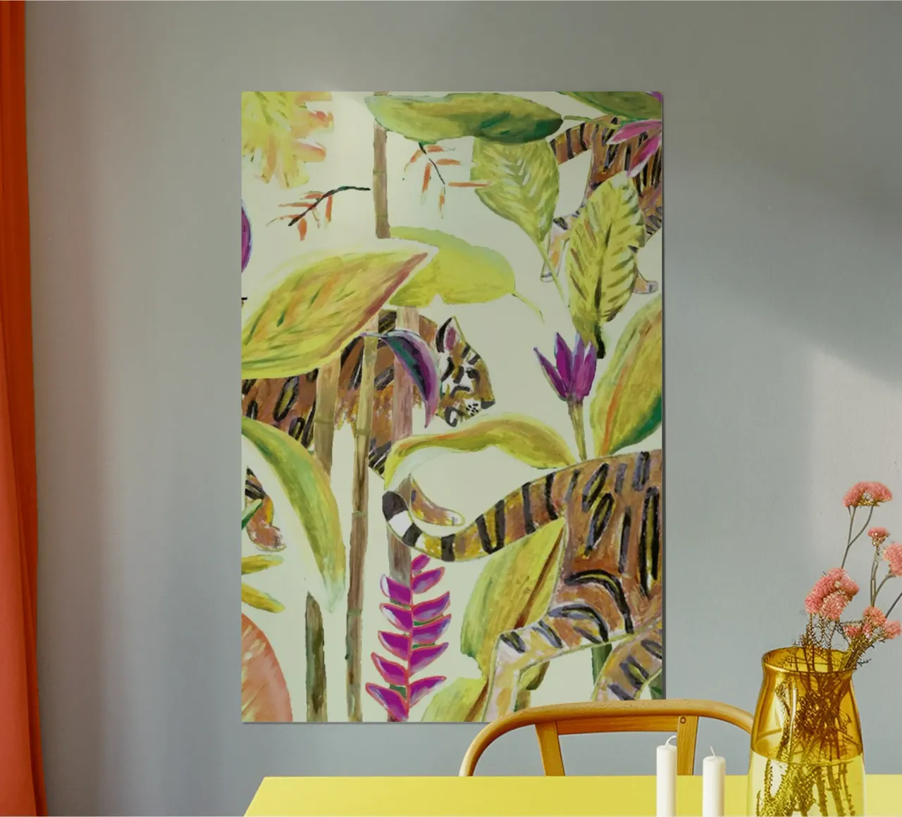 Tiger Jungle Yellow poster con telaio in legno da Femke Zwaan
