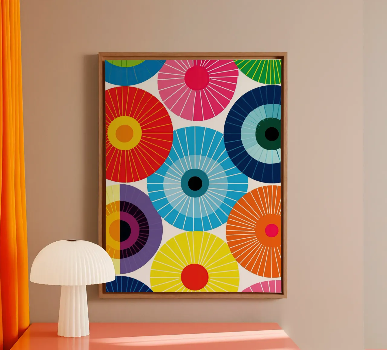 Abstracte kleurrijke parasols canvas met Baklijst van Autofocus