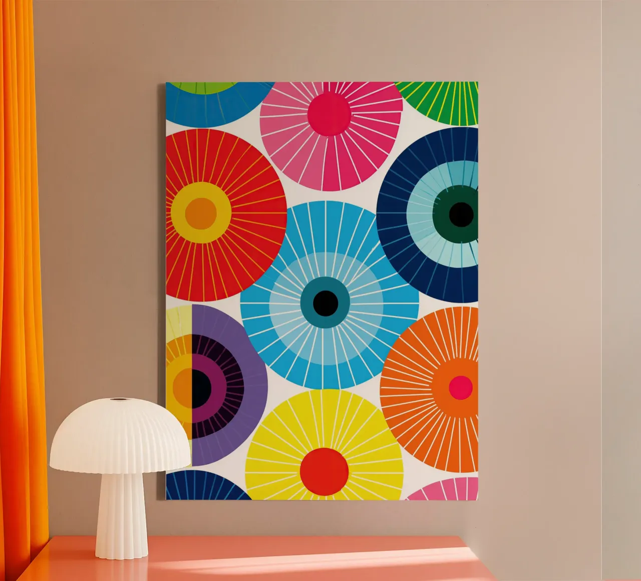 Abstracte kleurrijke parasols canvas met Baklijst van Autofocus