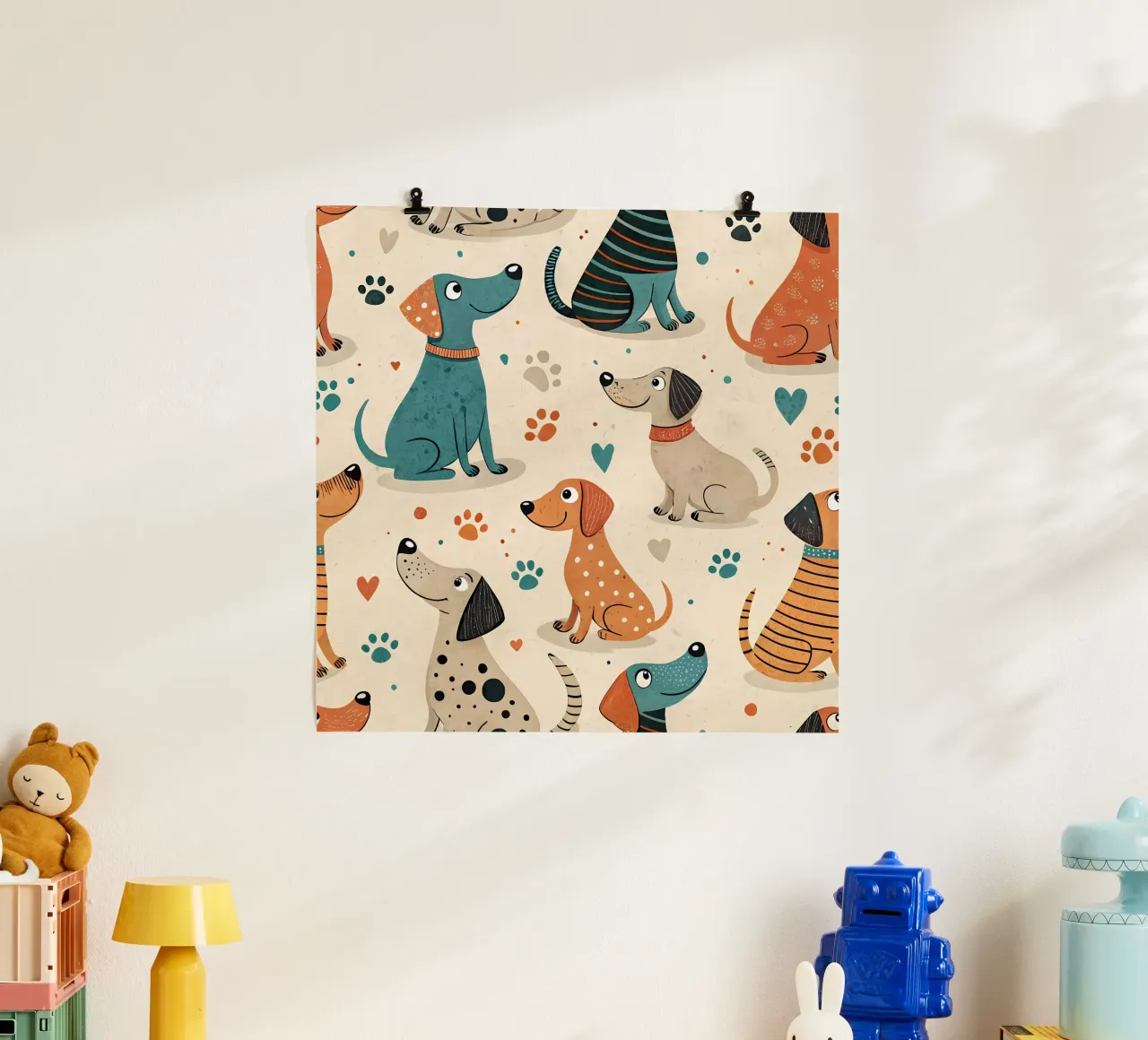 Modello di scarabocchio per cani poster con telaio in alluminio da Happy Littles