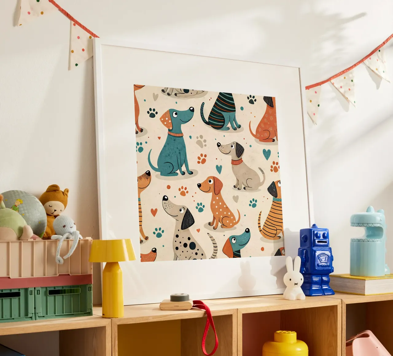 Modello di scarabocchio per cani poster con telaio in alluminio da Happy Littles