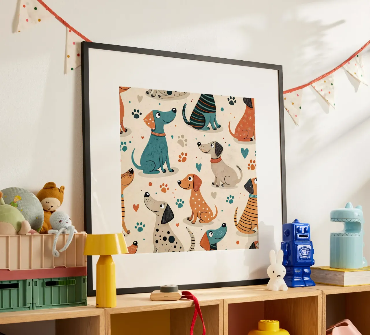 Modello di scarabocchio per cani poster con telaio in alluminio da Happy Littles