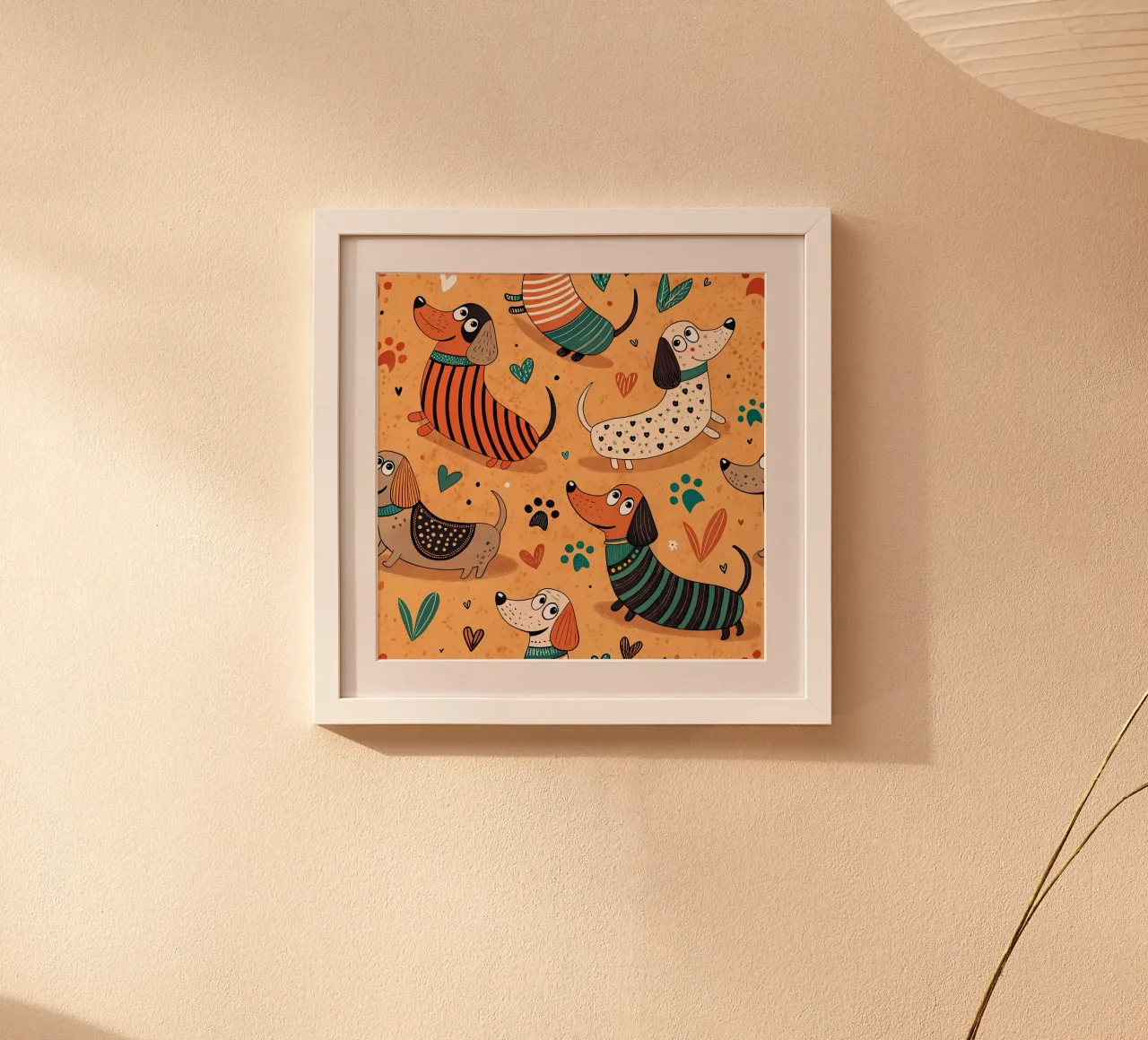 Modello di scarabocchio per cani poster con telaio in legno da Happy Littles