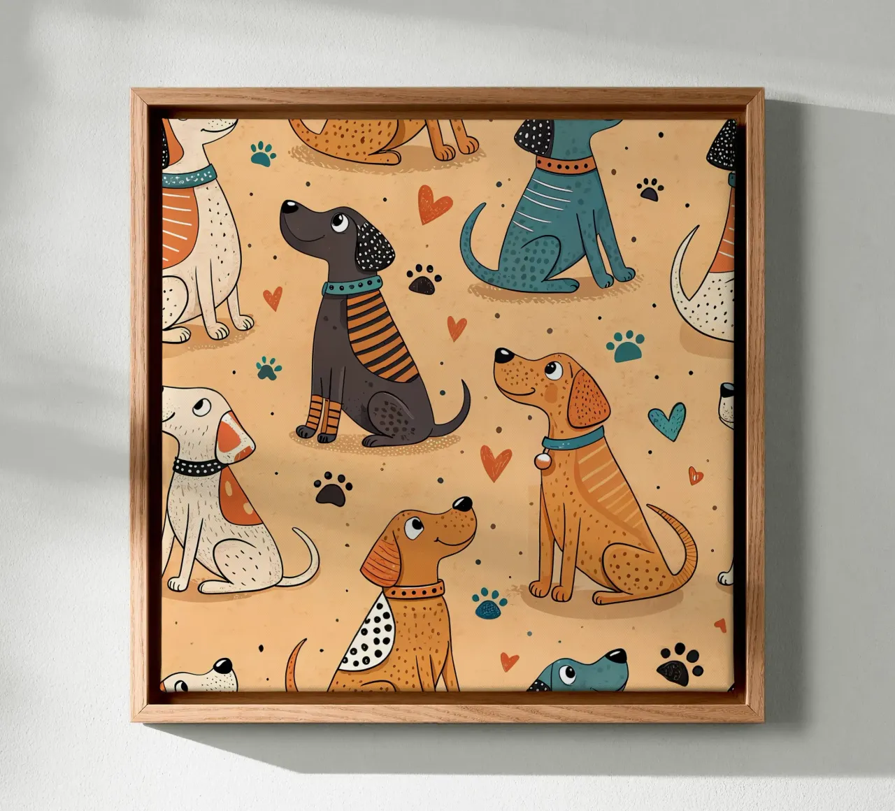Modello di scarabocchio per cani tela con Cornice a cassetta da Happy Littles