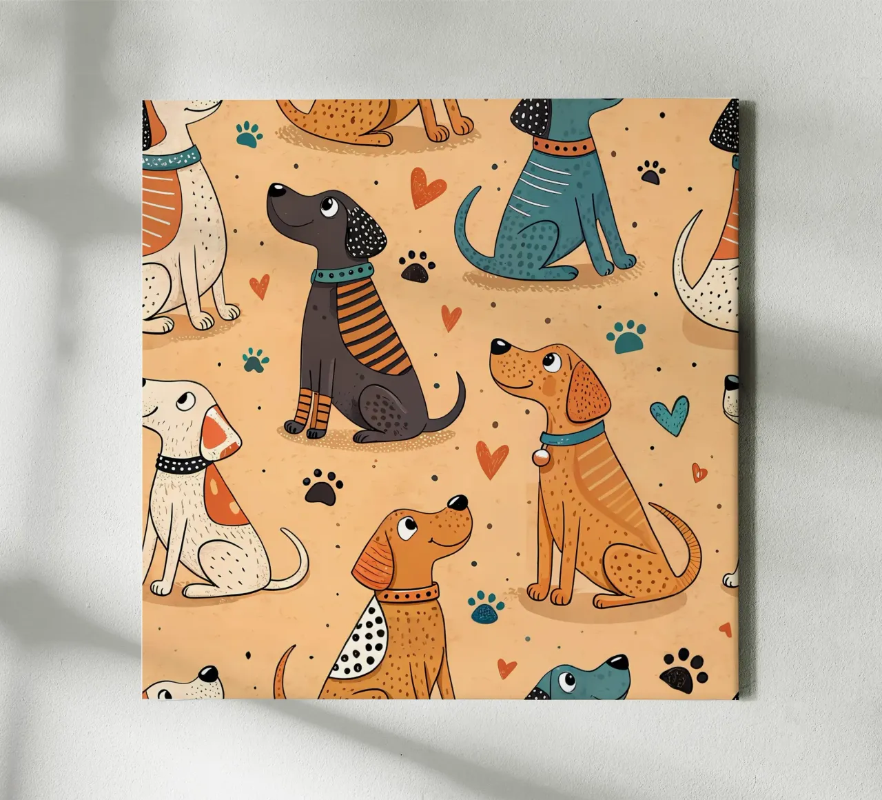 Modello di scarabocchio per cani tela con Cornice a cassetta da Happy Littles