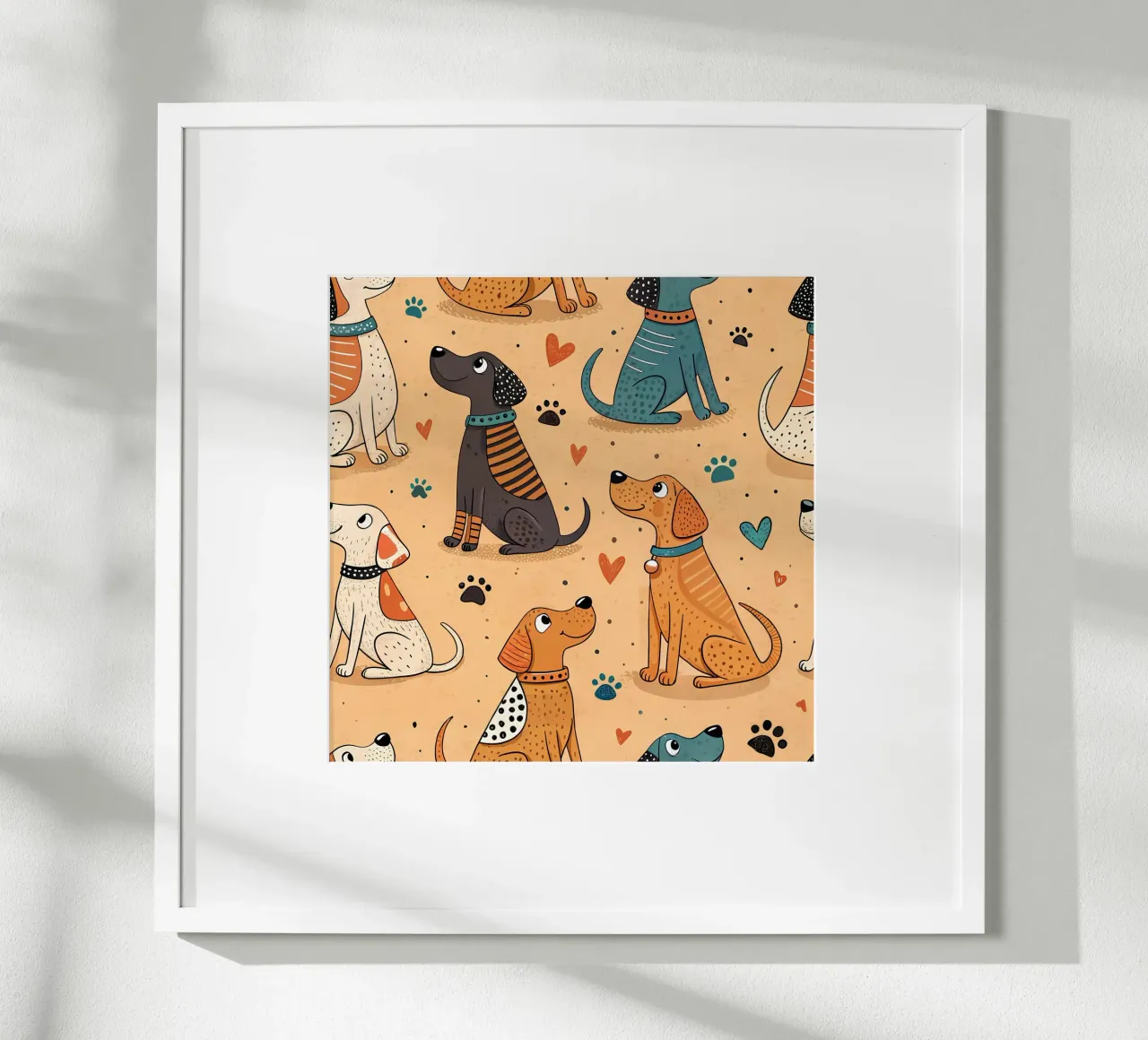 Honden Doodle Patroon poster met houten frame van Happy Littles