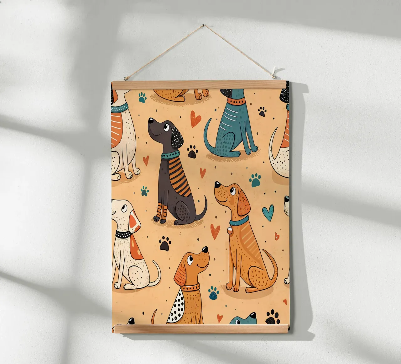 Honden Doodle Patroon poster met houten frame van Happy Littles