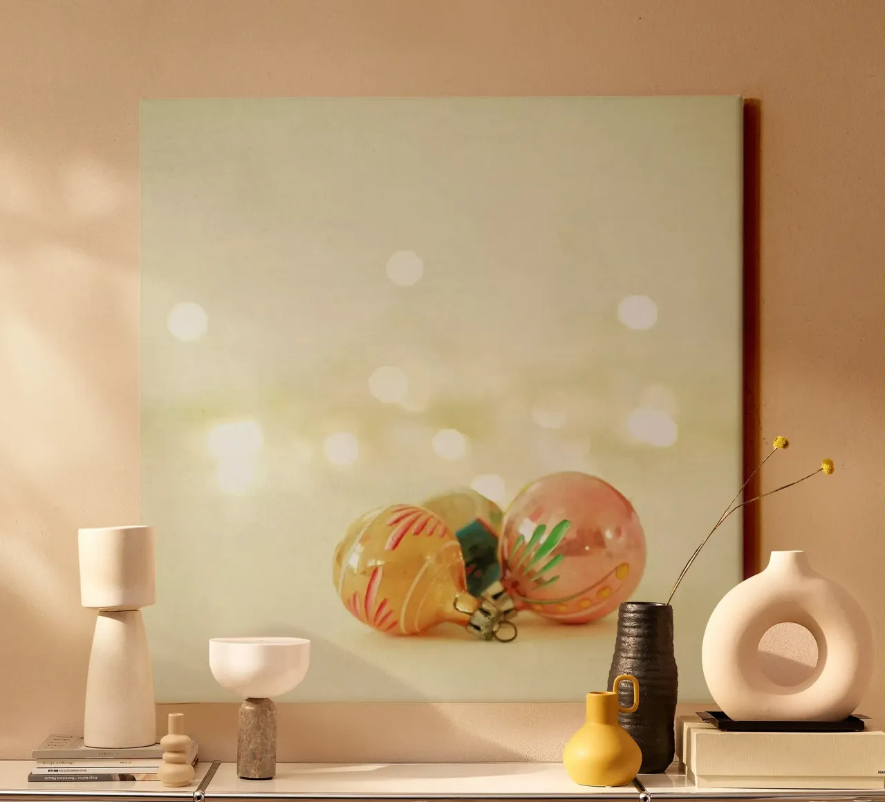 Kerstballen 2 canvas met Baklijst van Cassia Beck Photography