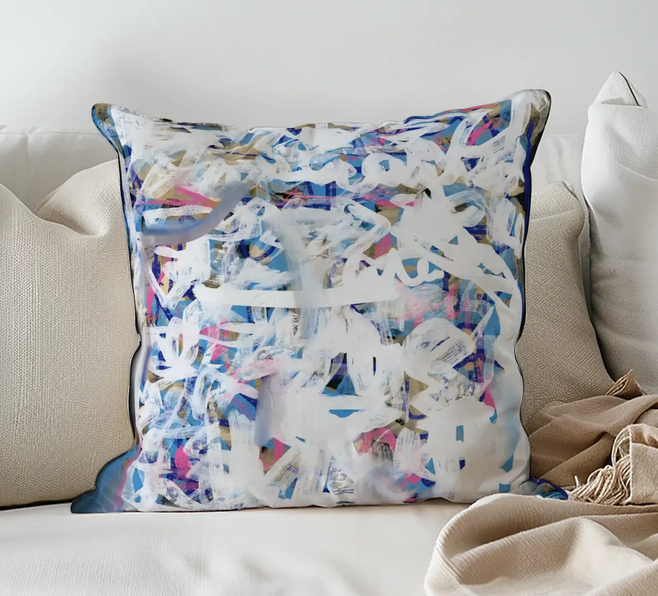 Chaos white large abstract decorative cushion by Little Dean