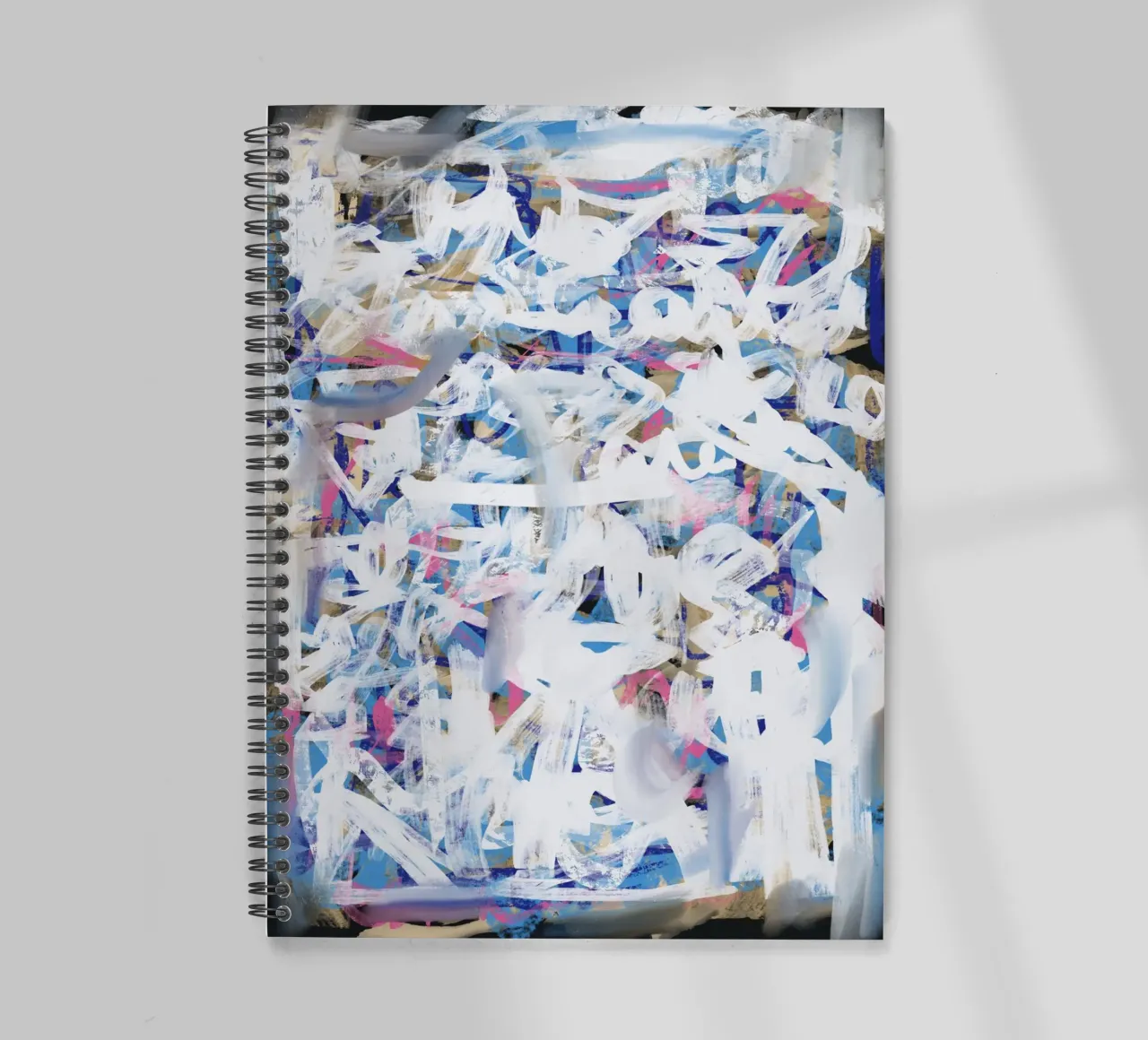 Chaos white large abstract spiral notebook by Little Dean
