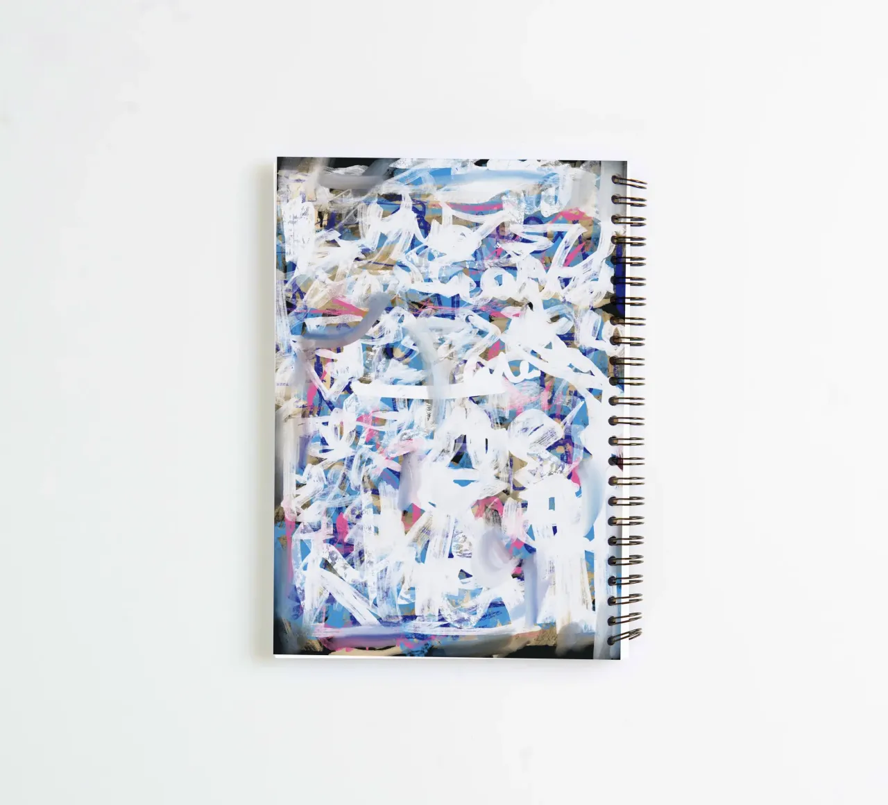 Chaos white large abstract spiral notebook by Little Dean