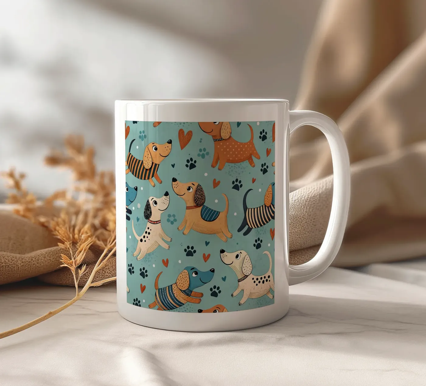 Dog Doodle Pattern ceramic mug by Happy Littles