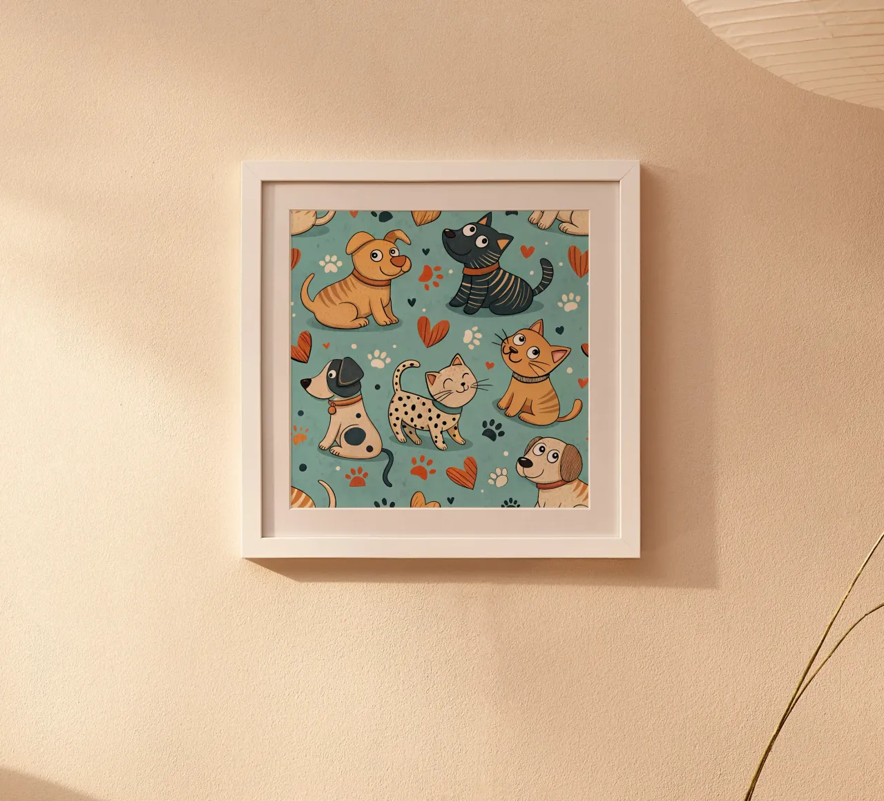 Modello di scarabocchio per cani poster con telaio in legno da Happy Littles