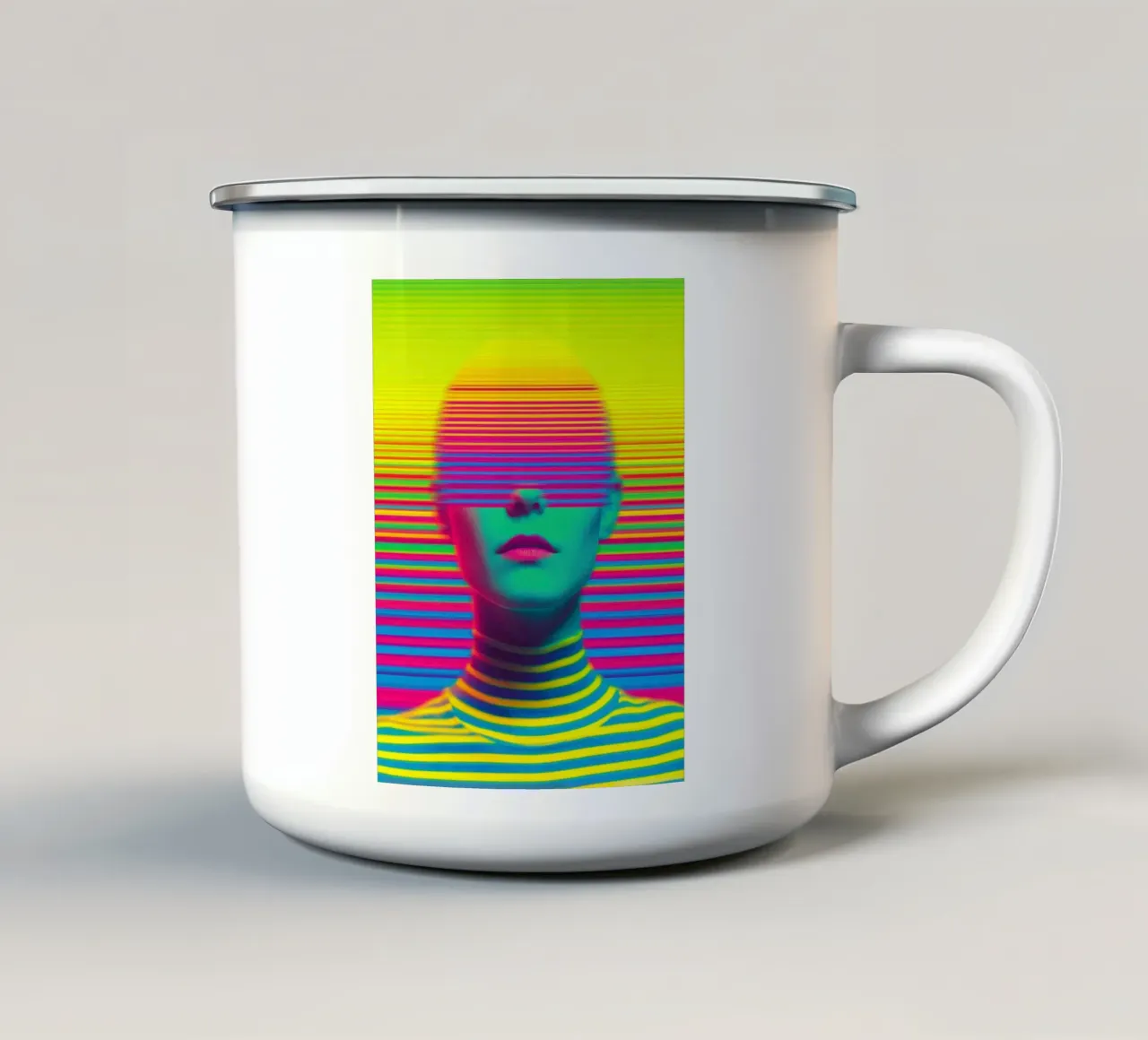 Ritratto d'avanguardia di una donna al neon tazza in smalto da Autofocus