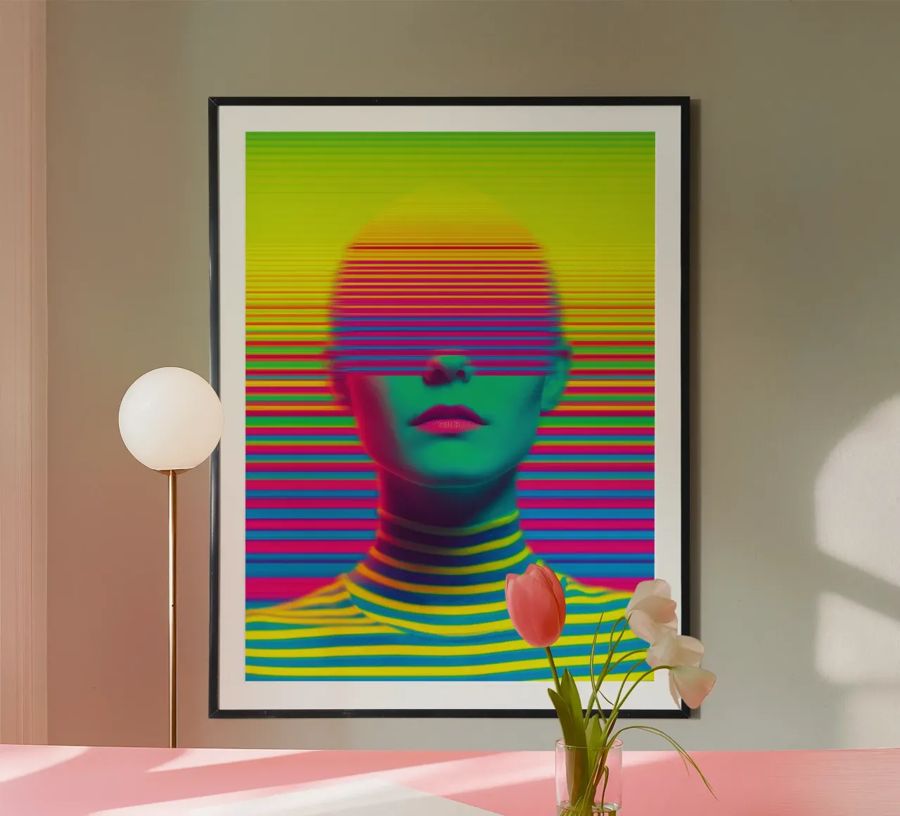 Ritratto d'avanguardia di una donna al neon poster con telaio in alluminio da Autofocus