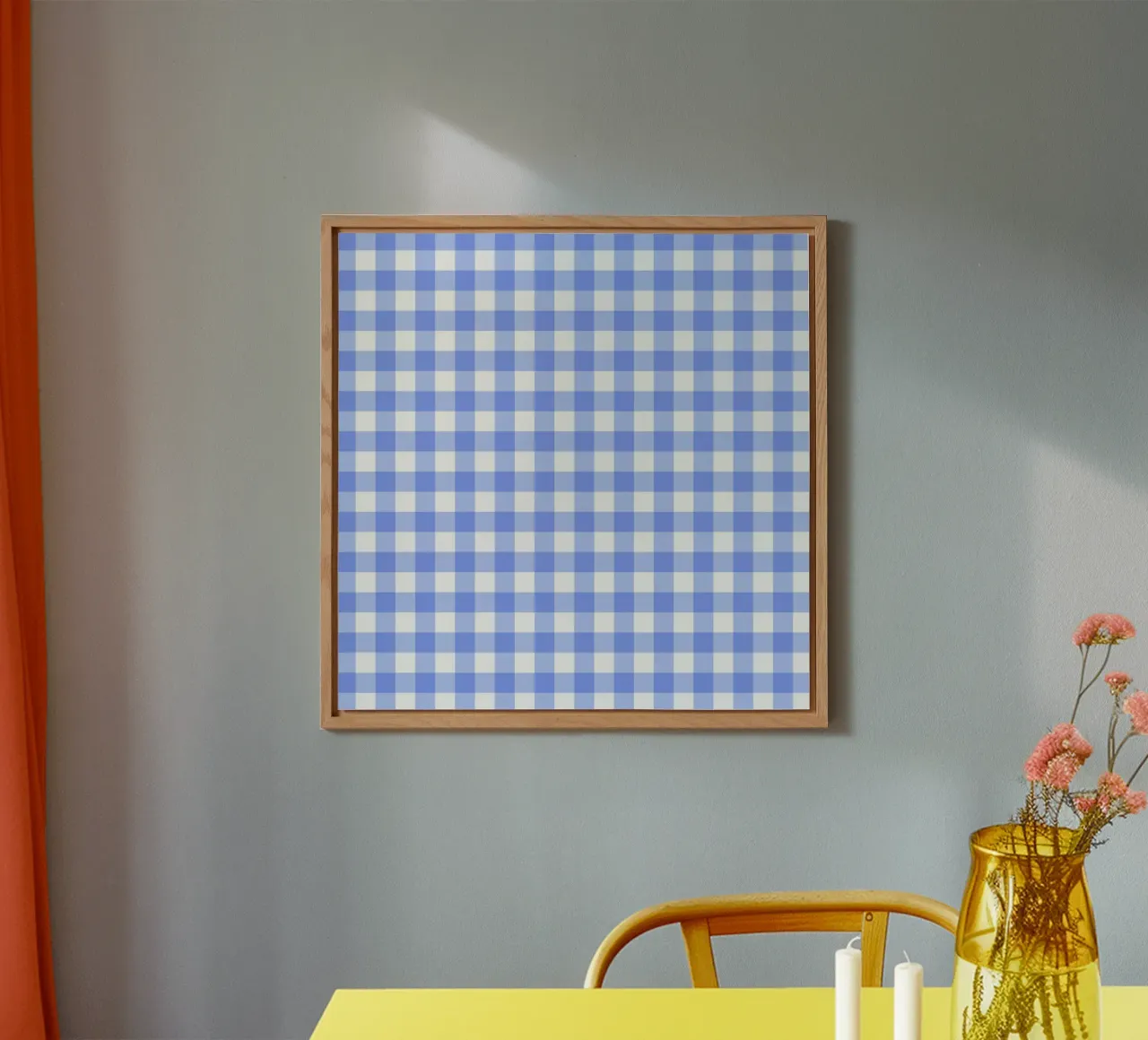 Gingham blu pastello alluminio dibond da Happy Littles