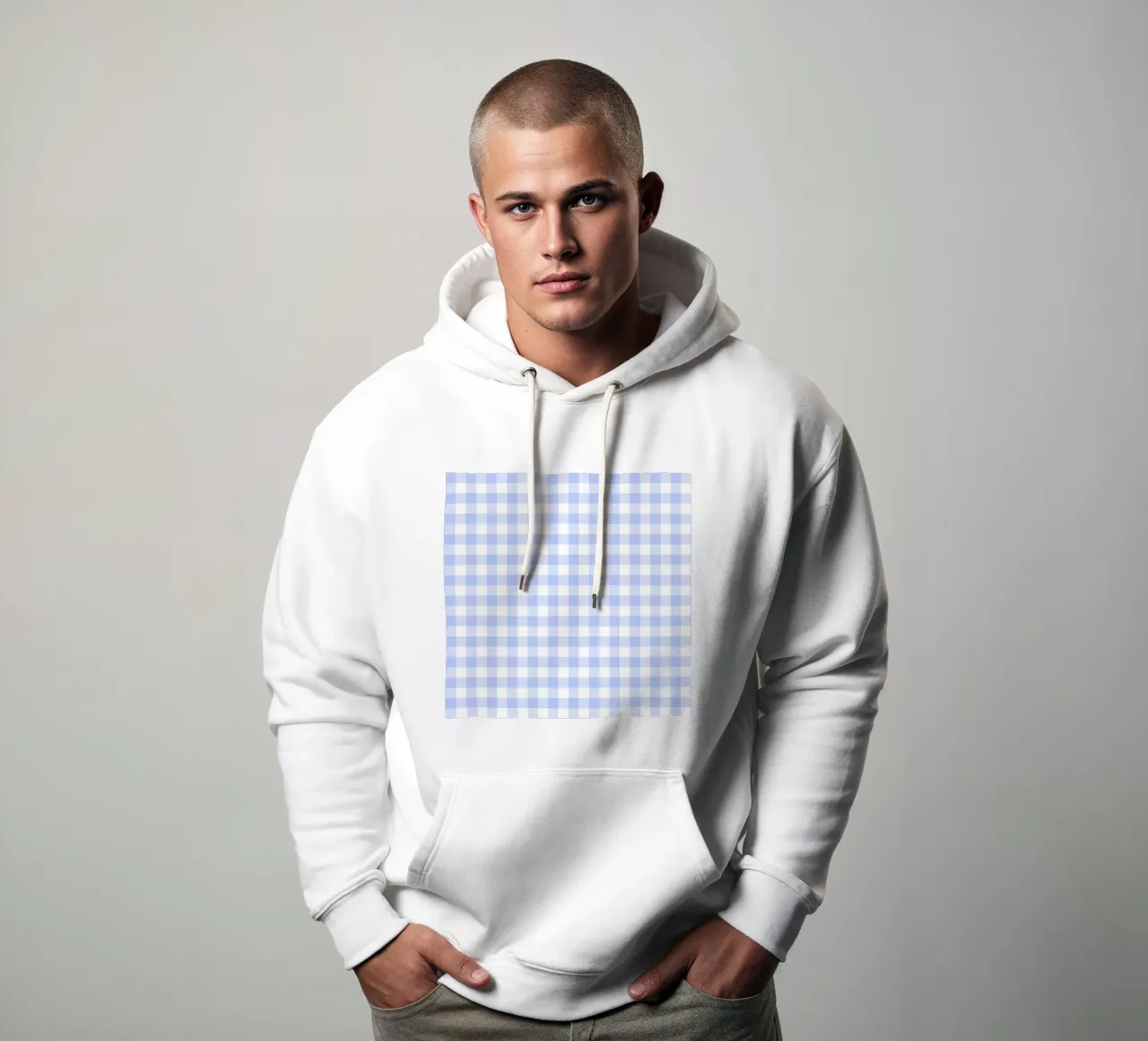 Gingham blu pastello felpa con cappuccio da Happy Littles
