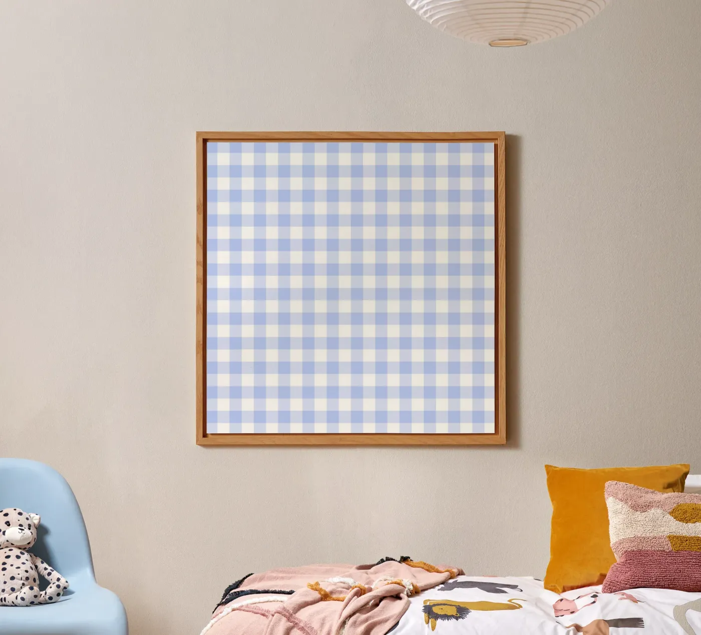 Gingham blu pastello alluminio dibond da Happy Littles